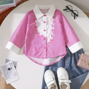 chemisierrayeroseetvioletamanchesbouffantesblanchespourfille