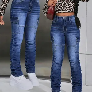 Jean slim à poches superposées effet usé - Pantalon long en denim de haute qualité