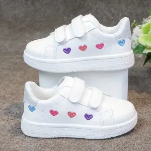Baskets blanches à motif cœur pour filles - Chaussures basses confortables