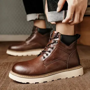 bottinesmontantespourhommechaussuresalacetsmarronensimilicuir