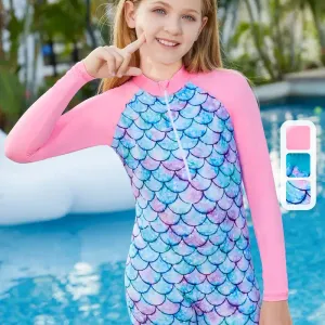 Maillot de bain sirène à manches longues pour filles (plus de 3 ans)
