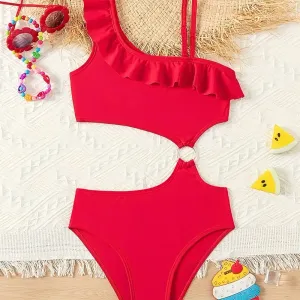 Maillot de bain Creative Splicing, asymétrique à volants aux épaules