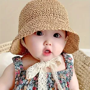 Chapeau de soleil fait main pour fille (1 pièce), avec sangle ajustable, style pêcheur