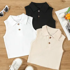 Ensemble 3 pièces pour fille : crop top côtelé sans manches