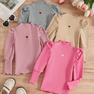Blouse élégante brodée de cœurs pour filles - Robe-smock à manches longues