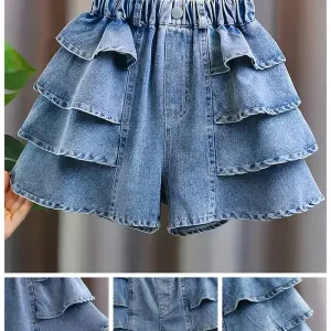 Short en jean à volants pour fille, idéal pour l'été. Confortable et léger