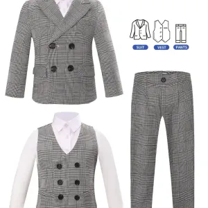 ensemblecostumeacarreauxpourgarconvestecroiseeacarreauxgrisetblancs