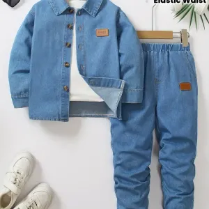 ensembleenjeanpourgarconchemiseamancheslonguesetpantalonenjean