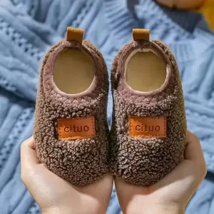 Chaussons d'intérieur décontractés, couleur unie, en fausse fourrure