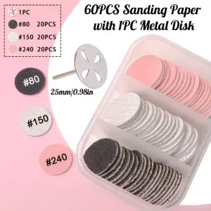 60 feuilles de papier abrasif remplaçables de 25 mm avec 1 disque métallique