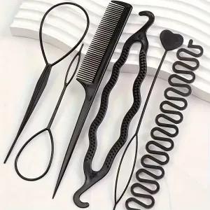 Ensemble de 6 outils de coiffure faciles à utiliser - Tresseur multifonction, pince à cheveux et peigne
