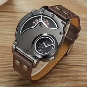 Montre Oulm Unique Dual Time Fuseau Horaire pour Homme, Montre Sport à Quartz