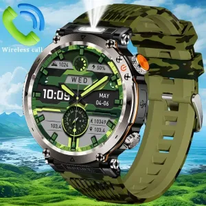 Montre connectée homme 4,32 cm HD tactile avec lampe torche LED, batterie rechargeable