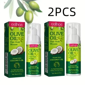 2pcs La mousse hydratante à l'olive verte ROZINO est idéale pour coiffer les cheveux permanentés