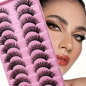 10 paires de faux cils œil de chat, effet naturel, volume généreux, courbure en D