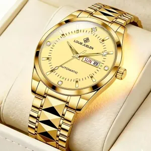 Montre homme de luxe entièrement dorée à mouvement mécanique automatique