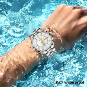 Montre homme de luxe à quartz, cadran orné de strass, étanche IPX7, double calendrier