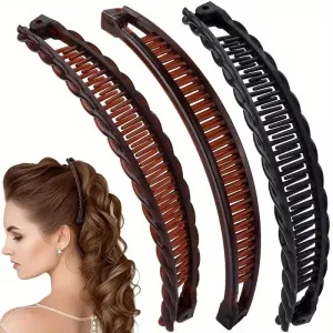 Lot de 3 grandes pinces à cheveux banane pour femme - Pinces à double peigne