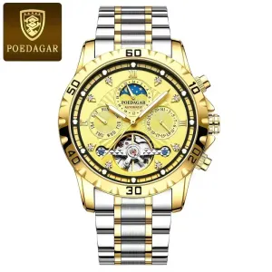 Montre homme de luxe à mouvement mécanique automatique, boîtier en acier inoxydable