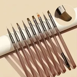 Ensemble de 9 pinceaux pour nail art : vernis gel, stylos de dessin pour extensions d'ongles