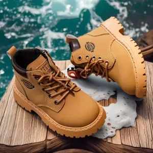 Bottes marron pour filles et garçons avec fermeture éclair