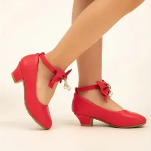 Chaussures de mariage rouges pour filles avec nœud
