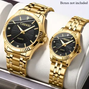 Coffret de 2 montres CHENXI pour couple, avec veilleuse, étanches, à quartz
