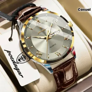 Montre homme de luxe avec calendrier lumineux et étanche, mouvement à quartz décontracté
