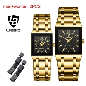 Montre-bracelet carrée unisexe en acier inoxydable (lot de 2)