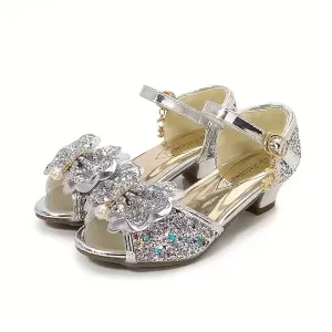 Sandales à talons hauts pour filles, modèle de chaussures à paillettes pour enfants