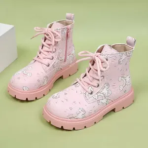 Bottines pour filles à imprimé cheval blanc et arc-en-ciel - Semelle antidérapante en TPR