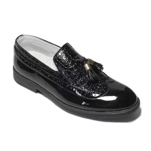 Mocassins à enfiler pour garçons avec pompon et boucle dorée
