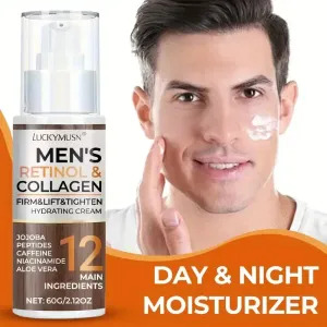 Crème hydratante pour homme (60 g) au rétinol et collagène, enrichie en acide hyaluronique