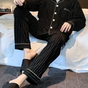 Ensemble pyjama cardigan à carreaux pour homme, manches longues