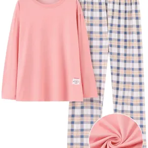 Ensemble pyjama décontracté grande taille, T-shirt manches longues doux et pantalon