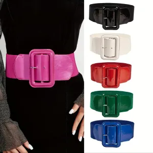 Ceinture élastique vintage polyvalente pour femme avec boucle carrée