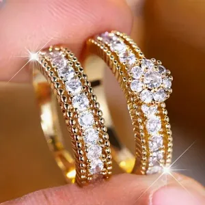 Ensemble de deux bagues élégantes pour adolescentes, ornées de zircon synthétique