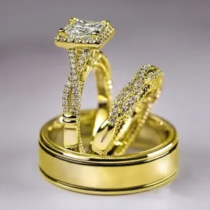 Ensemble de 3 bagues de luxe de haute qualité, serties de zirconiums synthétiques