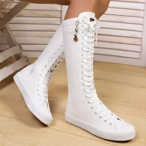 Bottes hautes plates à fermeture éclair intérieure pour femme
