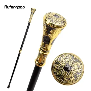 Canne élégante de 93 cm, pommeau rond fleuri noir et doré, idéale pour les fêtes et les déguisements