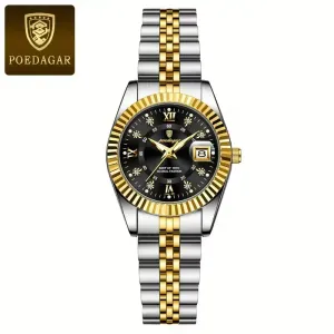Montre POEDAGAR de luxe élégante pour femme, avec date lumineuse, en acier inoxydable