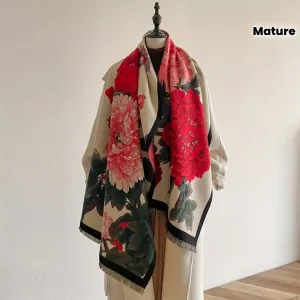 Écharpe/châle oversize à motif pivoine pour femme, collection automne-hiver