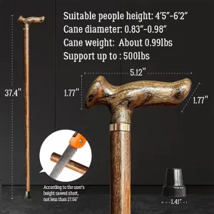 Canne ergonomique artisanale pour hommes et femmes - Bâton en bois robuste