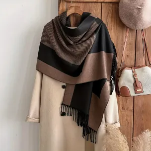 Écharpe/châle à franges chaude pour femme, automne-hiver, motif patchwork géométrique