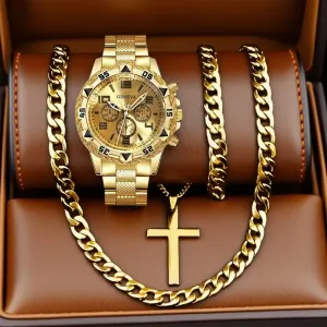 Montre homme élégante et décontractée à quartz, avec accessoires assortis