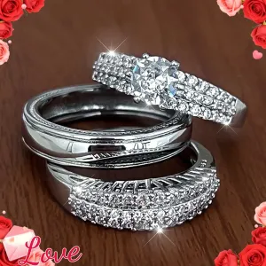 Ensemble de 3 bagues dorées luxueuses incrustées de zirconiums synthétiques