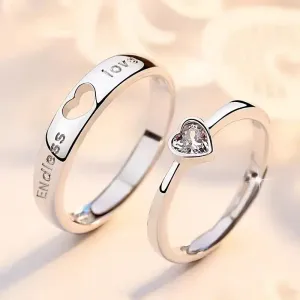 Lot de 2 bagues de couple ajustables « Love » - Lettres argentées classiques