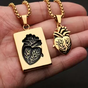 Ensemble de 2 pendentifs cœur en acier inoxydable pour couples