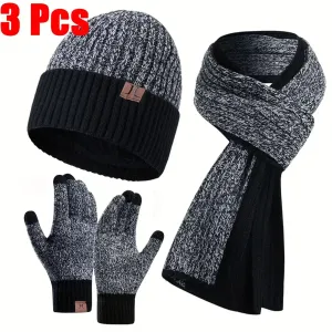 Ensemble 3 pièces d'hiver pour homme : bonnet, écharpe et gants tactiles
