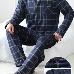 Pyjama homme à manches longues en pur coton, idéal pour le printemps et l'automne